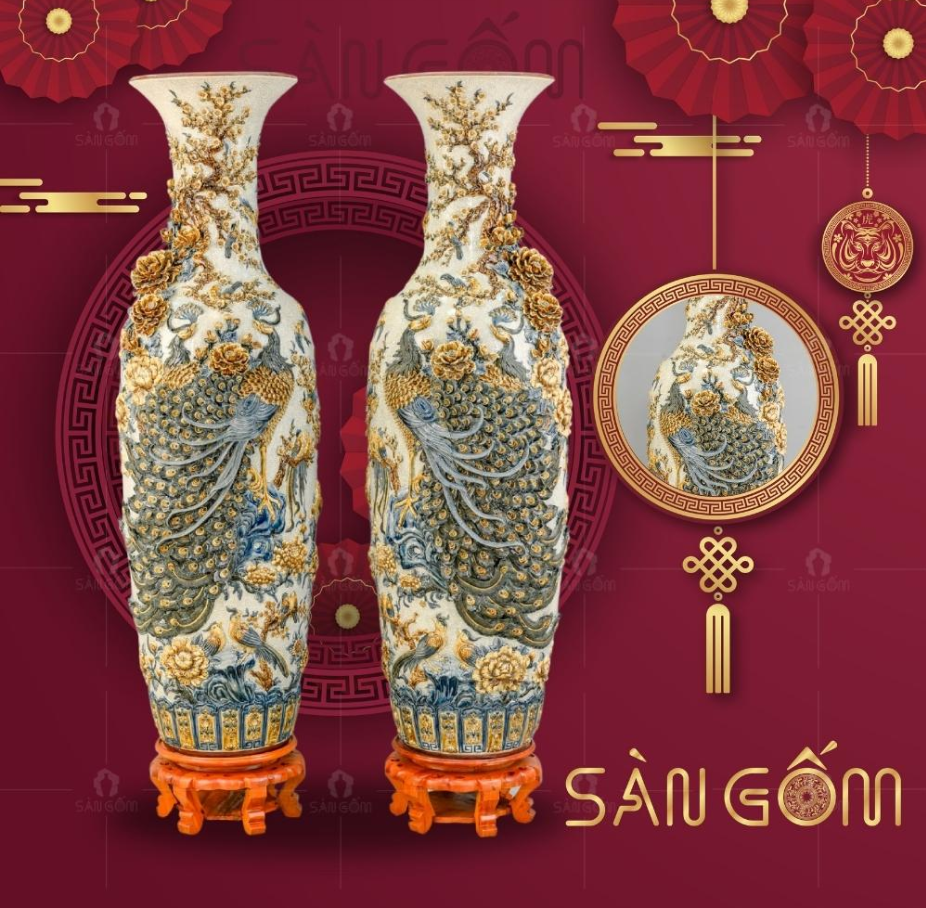 Cặp Lộc Bình Tứ Cảnh Phúc Đức Công
